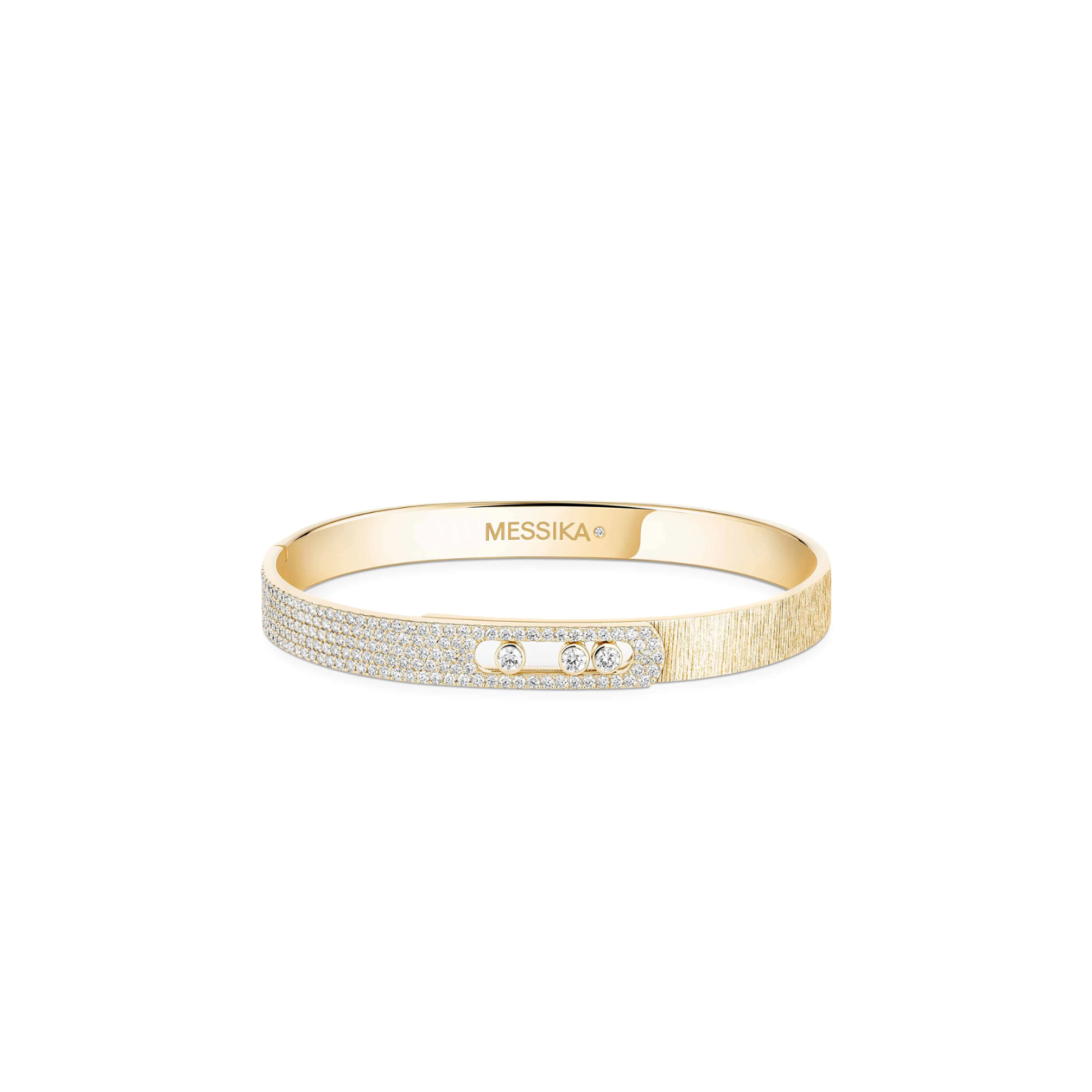 MESSIKA MOVE NOA CISELÉ HALF PAVÉ BANGLE YELLOW GOLD DIAMOND BRACELET 14501-YG
